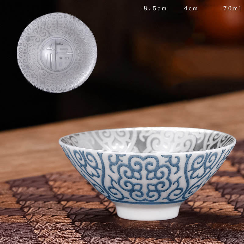 Teetasse Chinesisch Tibet Fu Zeichen Keramik Blaues Muster