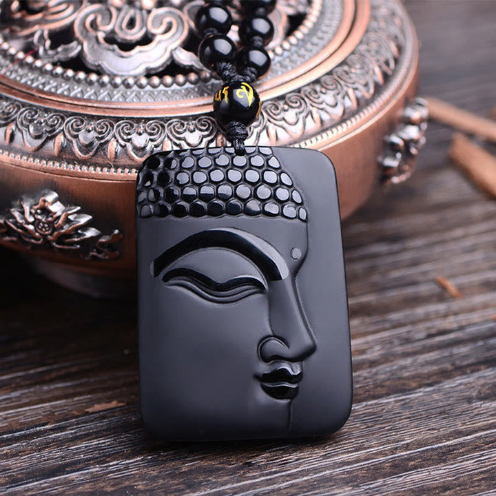 Anhänger Kette Schwarzer Obsidian Buddha Halskette
