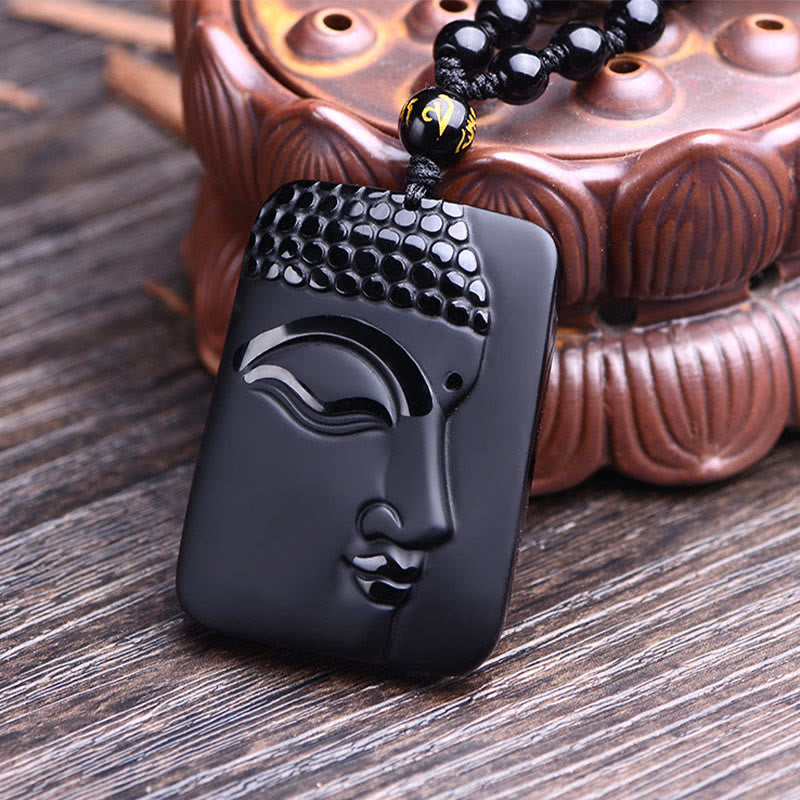 Anhänger Kette Schwarzer Obsidian Buddha Heilstein
