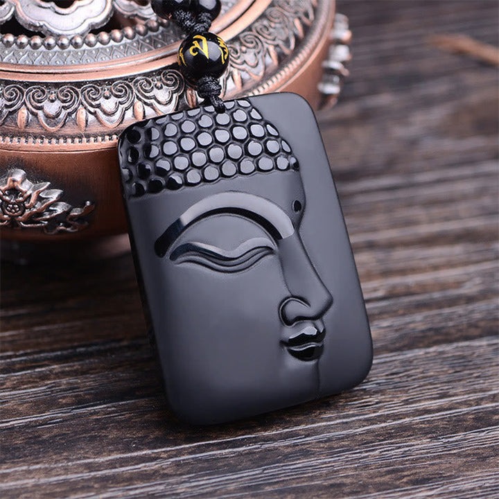 Anhänger Kette Schwarzer Obsidian Buddha Spirituell