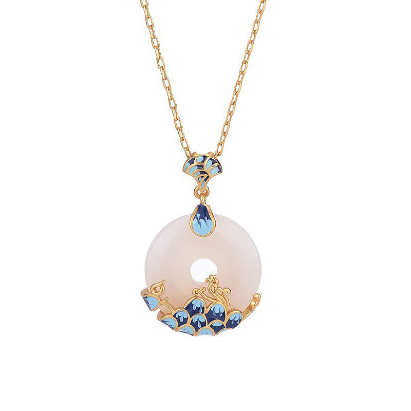 Kette Weiße Jade Friedensverschluss Blautopas Harmonie