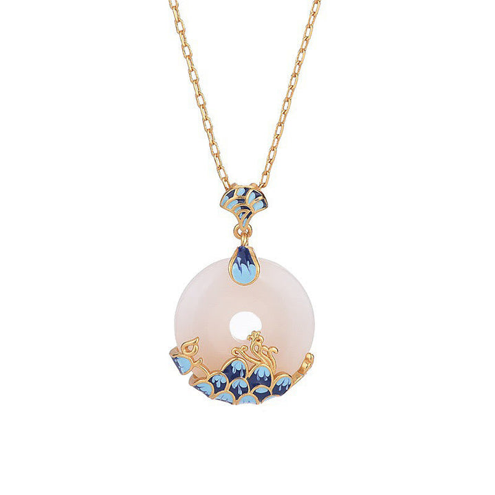 Kette Weiße Jade Friedensverschluss Blautopas Harmonie