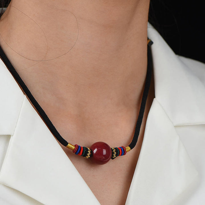 Anhänger Rot Zinnober Kette Glücksperle Schmuck