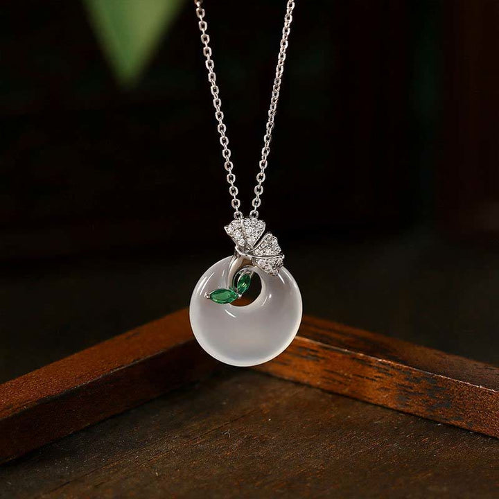 Anhänger Kette Jade Silber Blätter