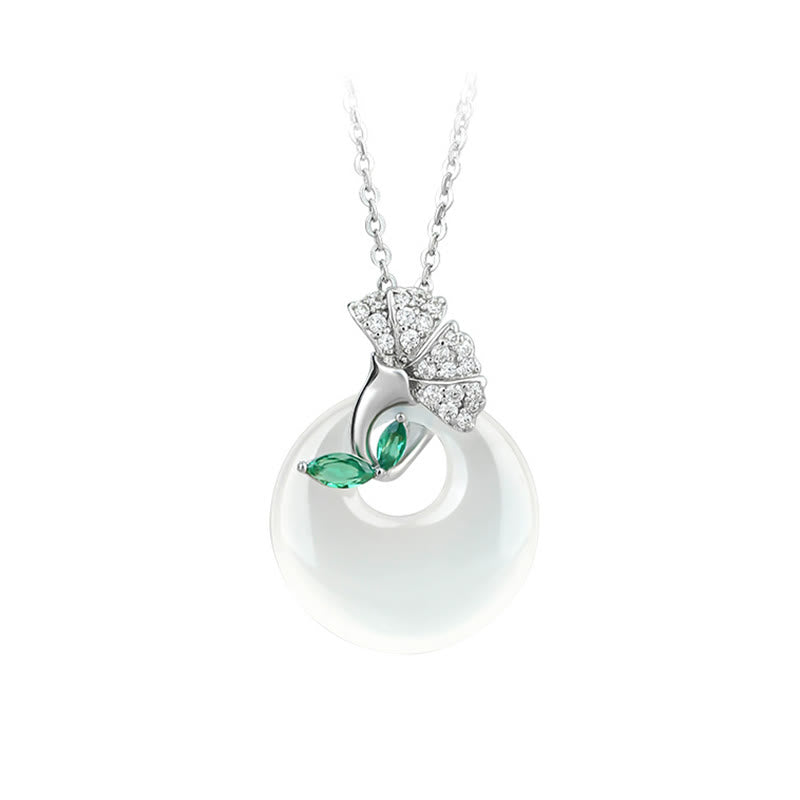 Anhänger Kette Jade Silber Blätter