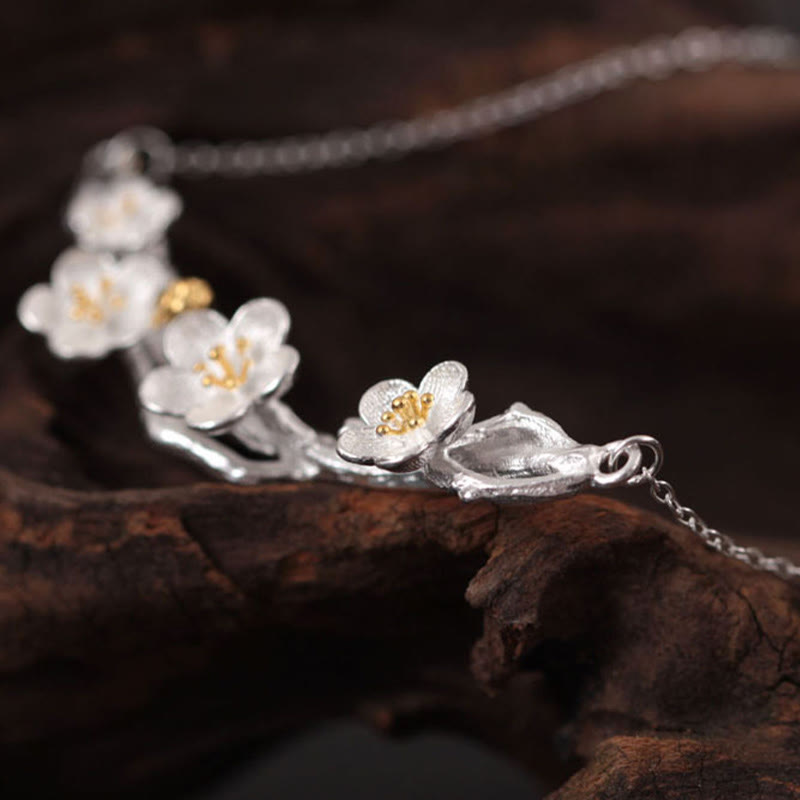 Halskette Silber Pflaumenblüte Charm Vintage