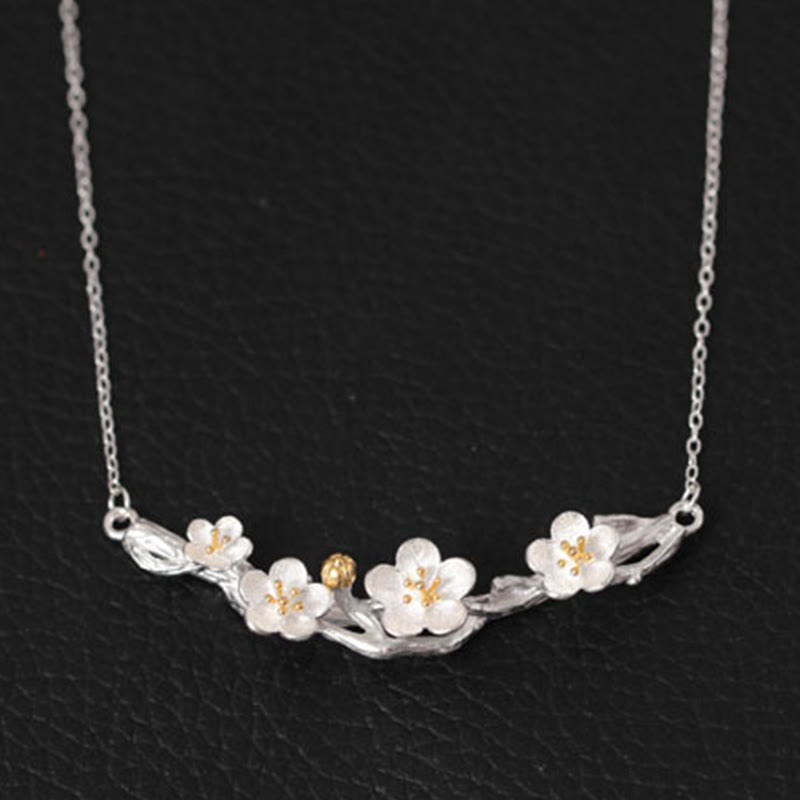 Halskette Silber Blüte Pflaumenblüte Eleganz