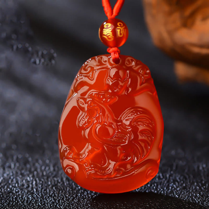 Kette Roter Achat Affe Tierkreis Anhänger Stein