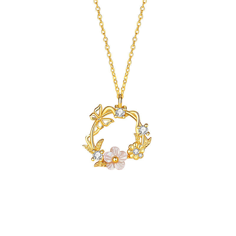 Kette, Gold, Blütenanhänger, elegant, Kristall