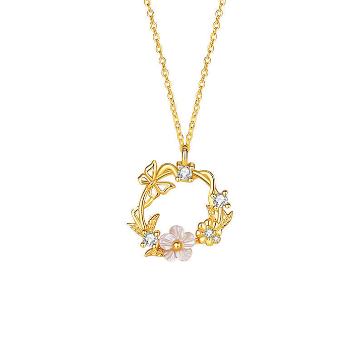 Kette, Gold, Blütenanhänger, elegant, Kristall
