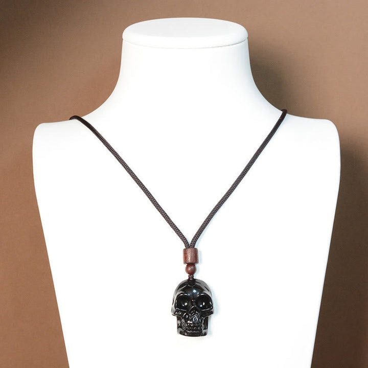 Schwarzer Obsidian Skelett Kette Energie