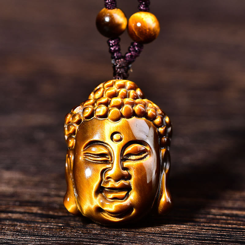 Anhänger Buddha Tigerauge Mut Schutz Holz