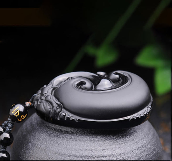 Kette Schwarzer Obsidian Anhänger Elegant