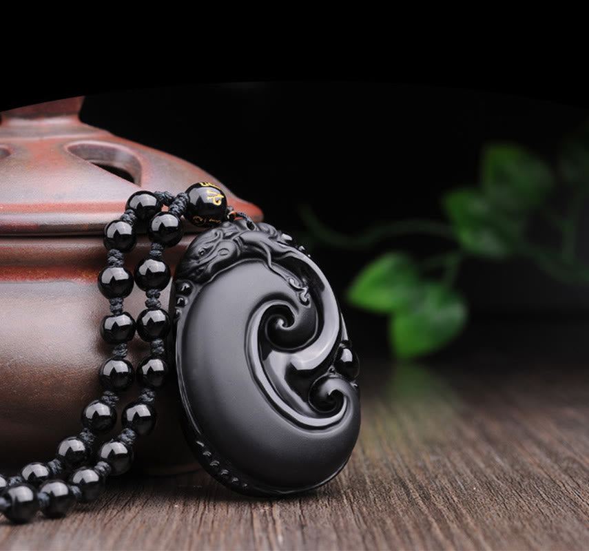 Kette Schwarzer Obsidian Naturstein Schutz