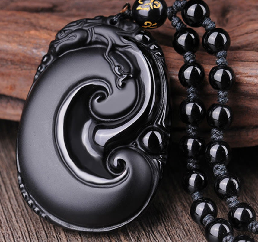 Kette Schwarzer Obsidian Schnitzerei Meditation