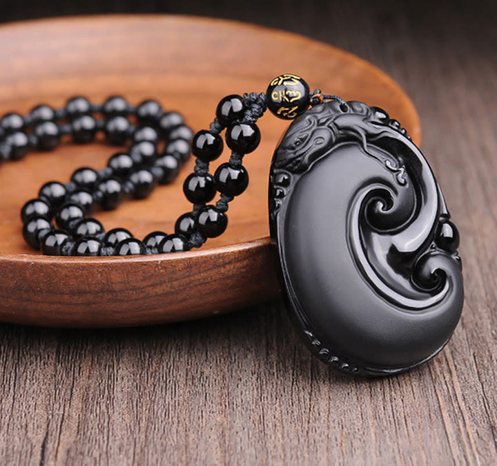 Kette Schwarzer Obsidian Perlen Natur