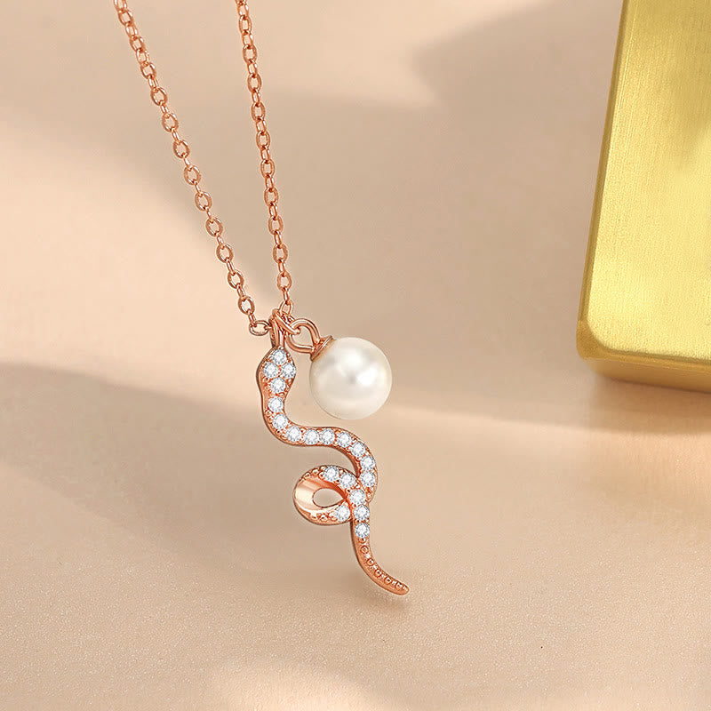 Tibetische Kette Schlange Rosegold Perle Segen