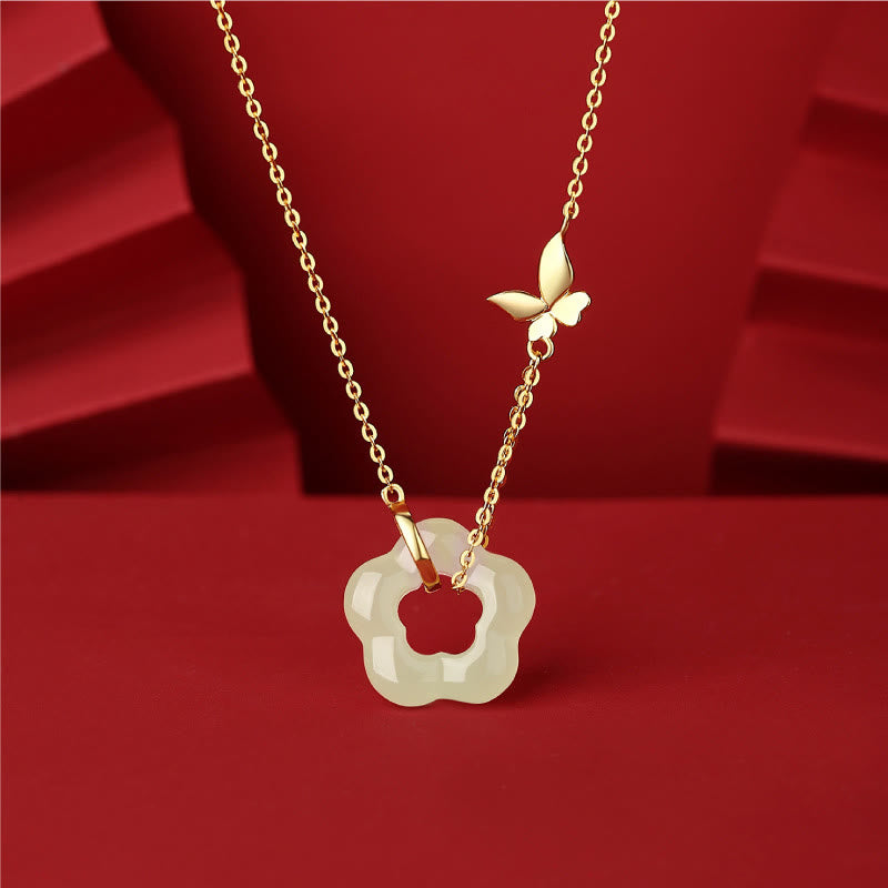 Kette Gold Hetian Jade Blüte Schmetterling