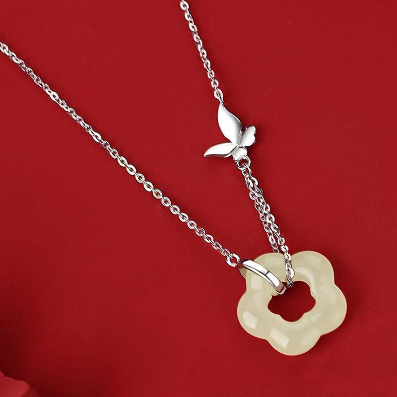 Kette Silber Hetian Jade Blüte Schmetterling