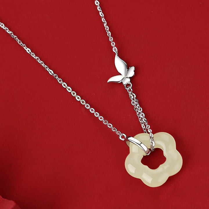 Kette Silber Hetian Jade Blüte Schmetterling