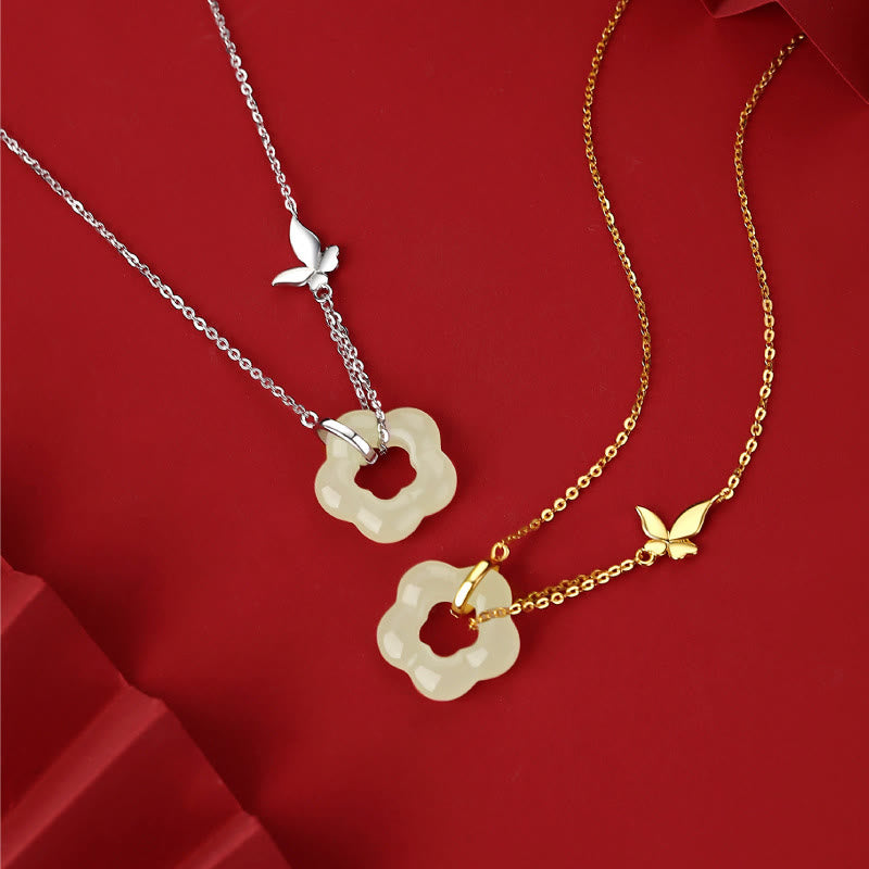 Kette Gold Silber Hetian Jade Blüte Schmetterling