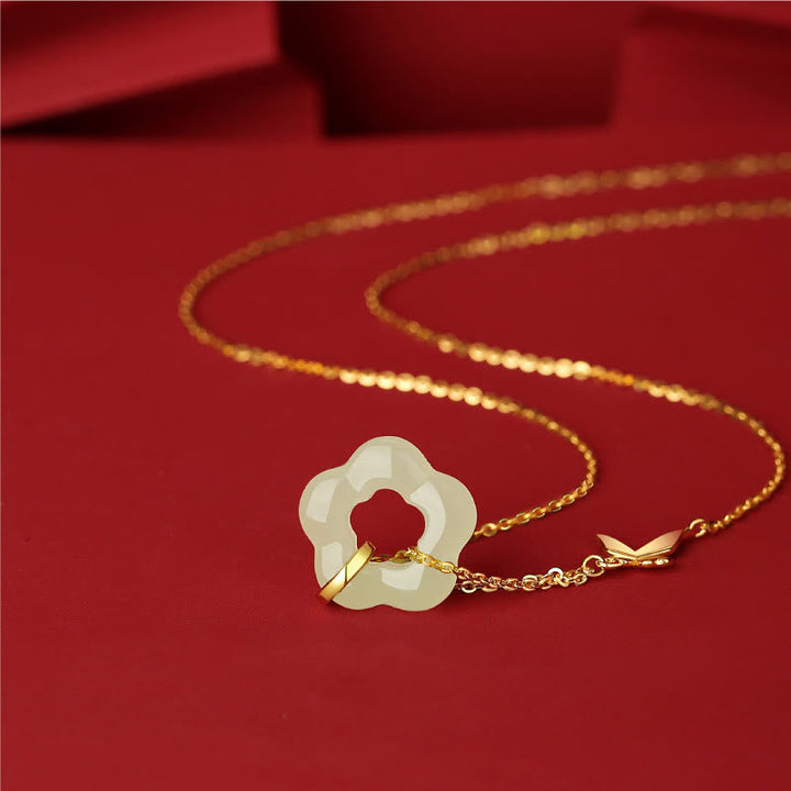 Kette Gold Hetian Jade Blüte Schmetterling