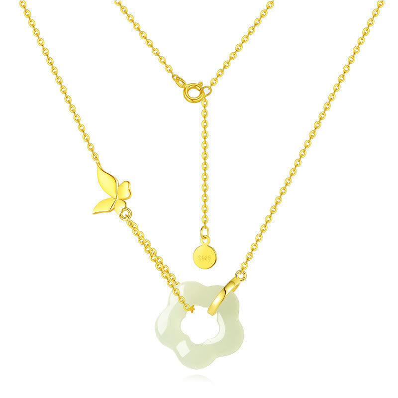 Kette Gold Hetian Jade Blüte Schmetterling