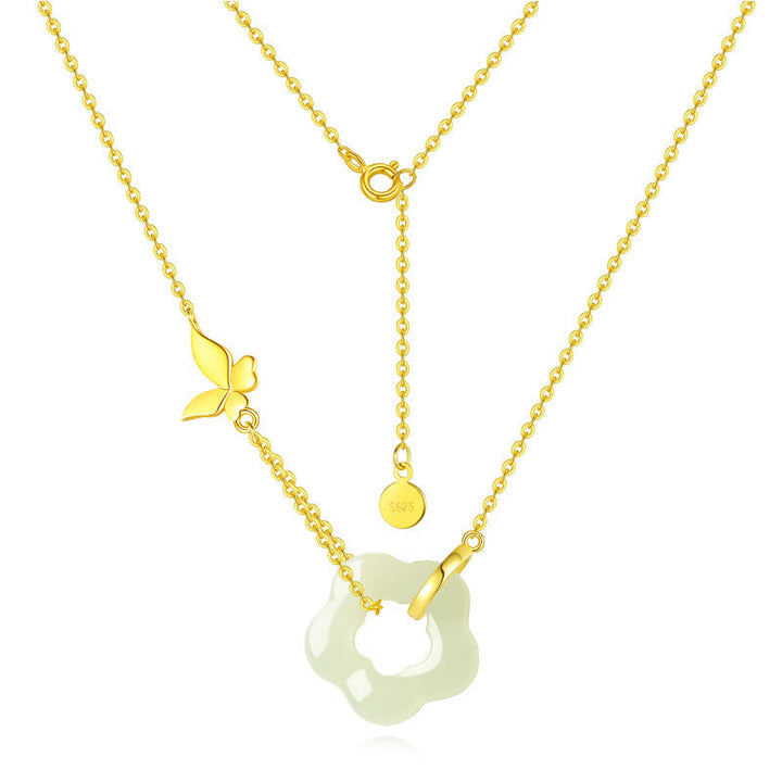 Kette Gold Hetian Jade Blüte Schmetterling