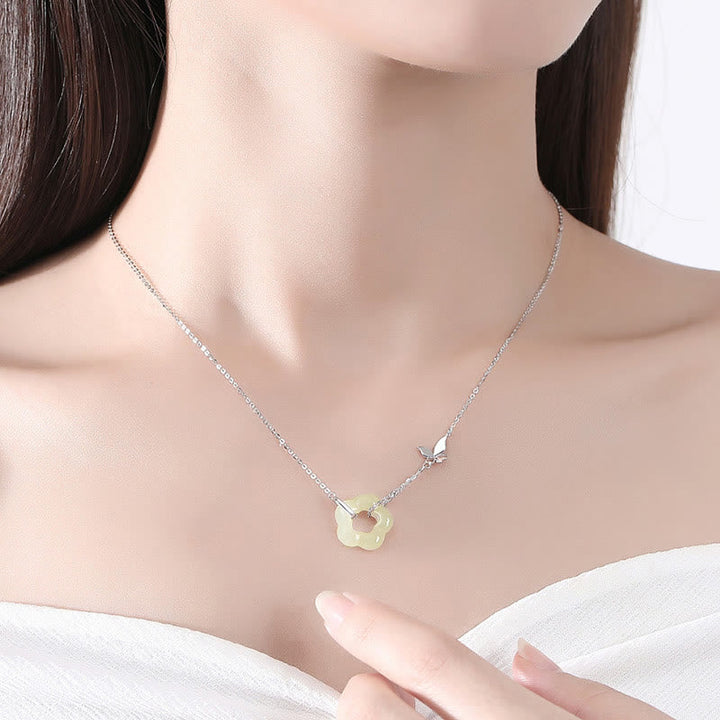 Kette Silber Hetian Jade Blüte Schmetterling