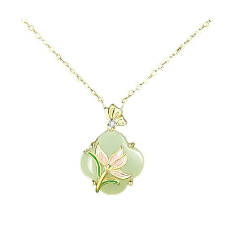 Anhänger Kette Hetian Jade Kleeblatt Liebe