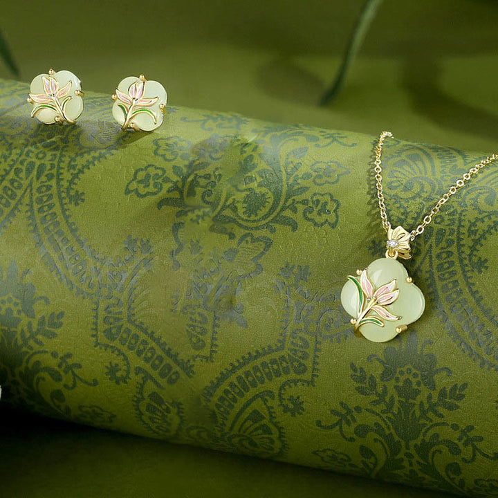 Anhänger Kette Hetian Jade Kleeblatt Liebe