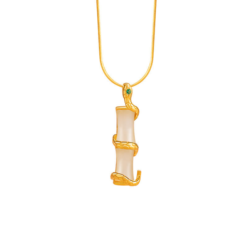 Jade Kette Bambus Anhänger Gold
