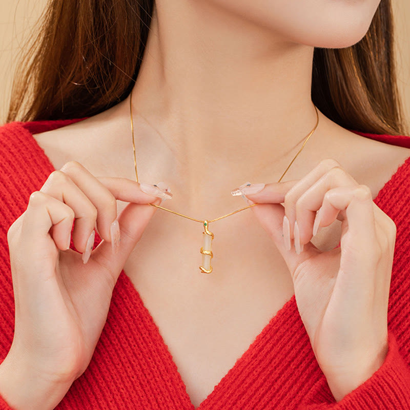 Jade Kette Bambus Anhänger Gold