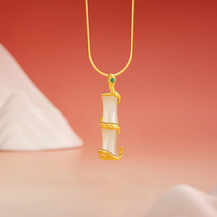 Jade Kette Bambus Anhänger Gold