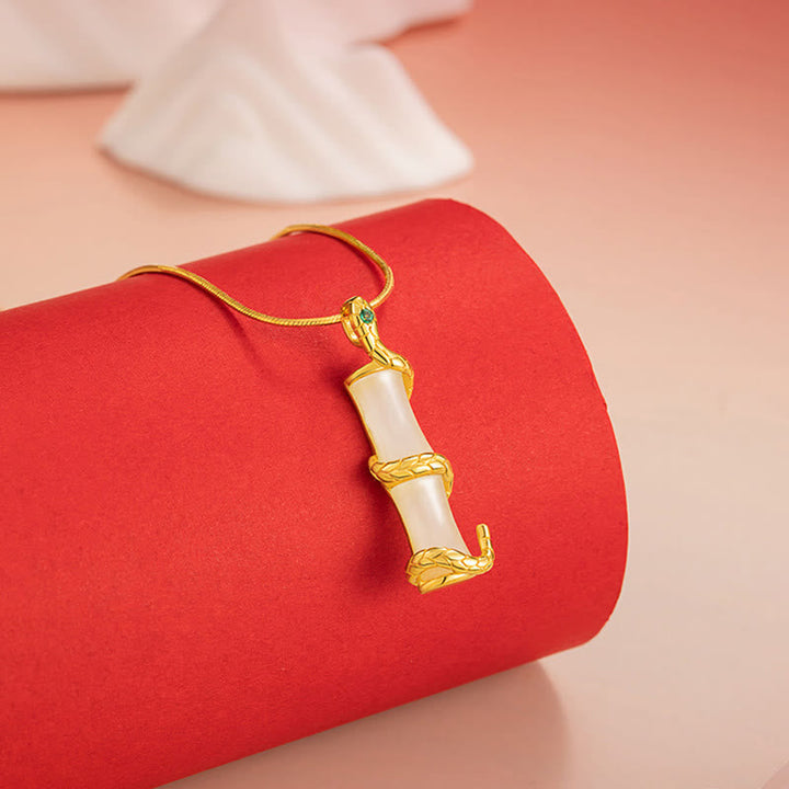 Jade Kette Bambus Anhänger Gold
