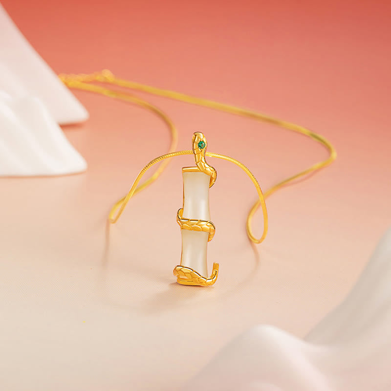 Jade Kette Bambus Anhänger Gold