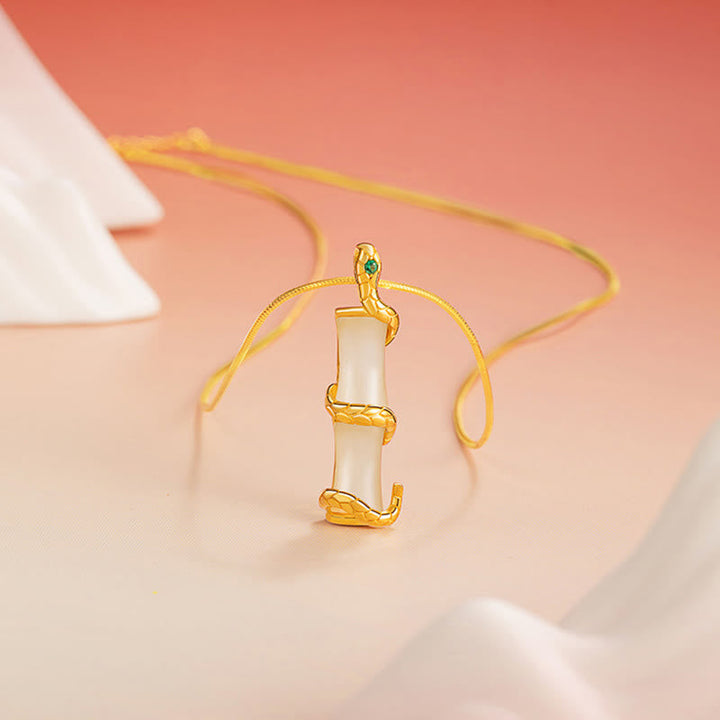 Jade Kette Bambus Anhänger Gold