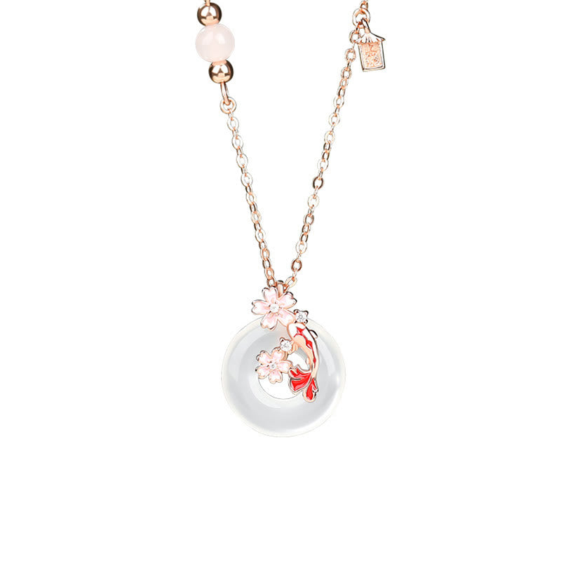 Kette Chalcedon Koi Blume Sterlingsilber Anhänger