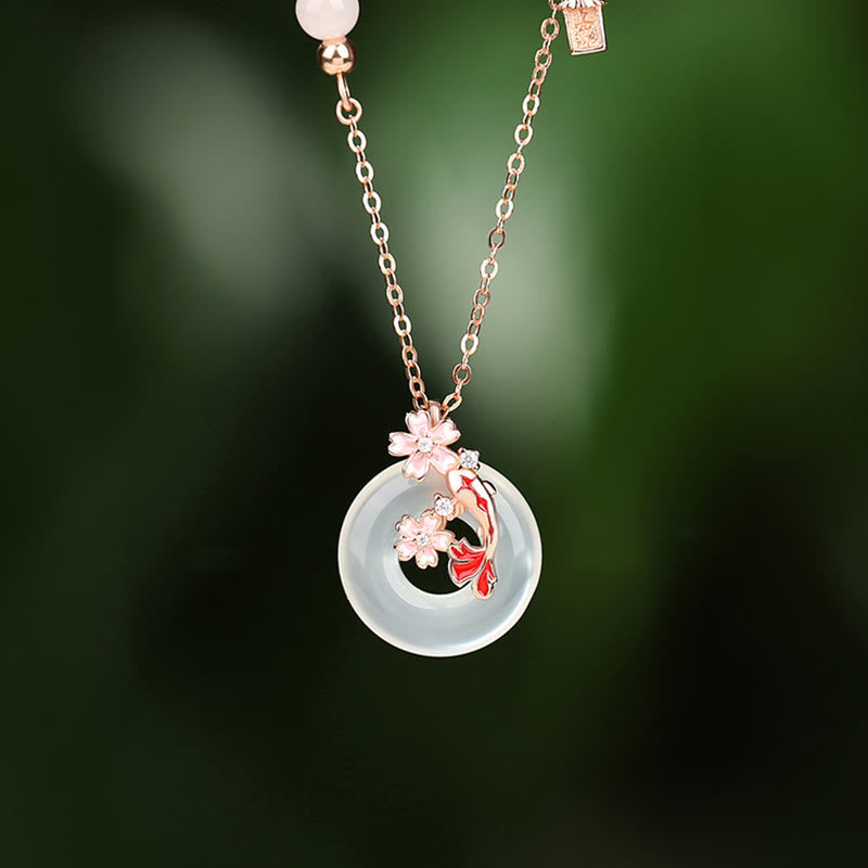 Kette Chalcedon Koi Blume Roségold Anhänger