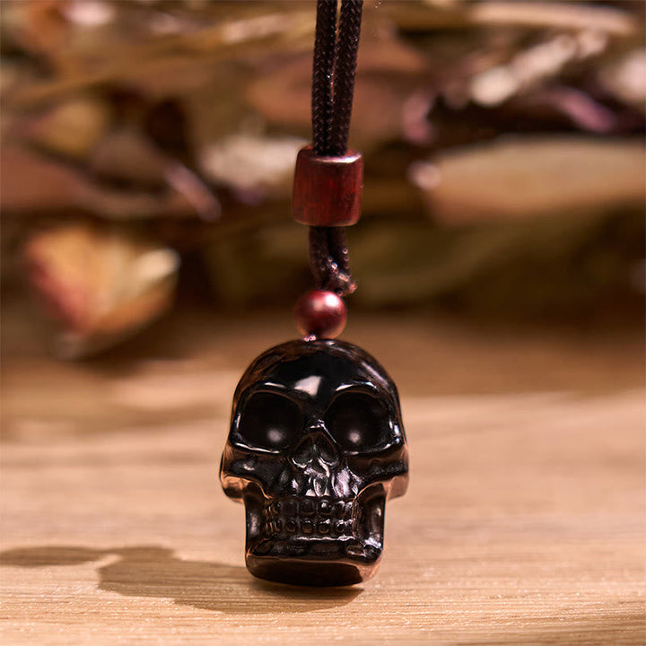 Kette Schwarzer Obsidian Skelett Anhänger Kraft