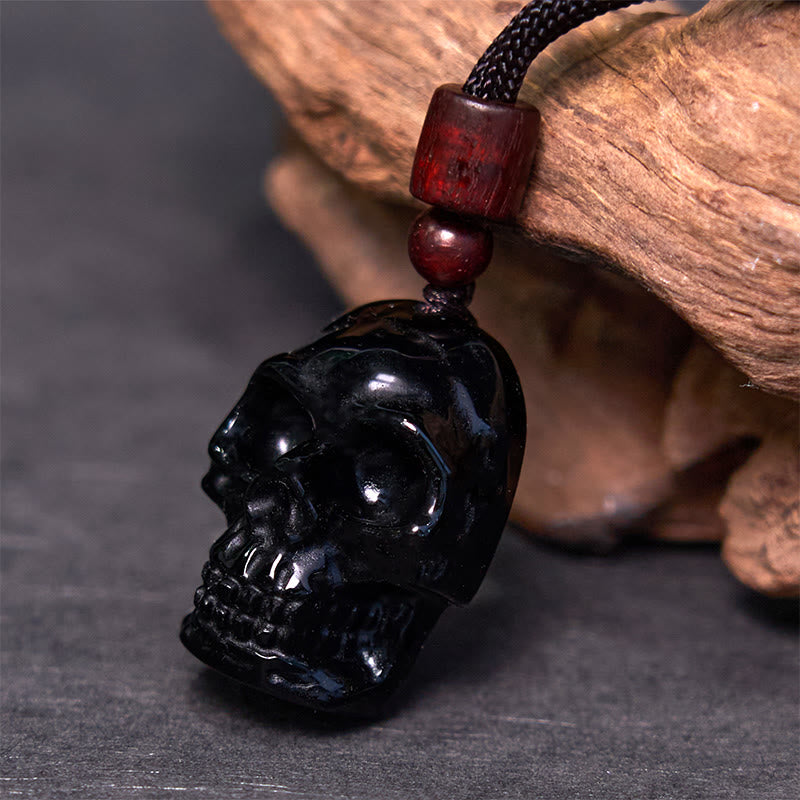 Schwarzer Obsidian Skelett Schutz Anhänger
