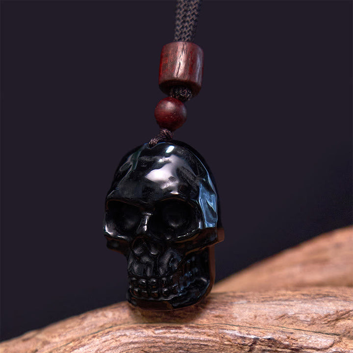 Kette Totenkopf Obsidian Kraft