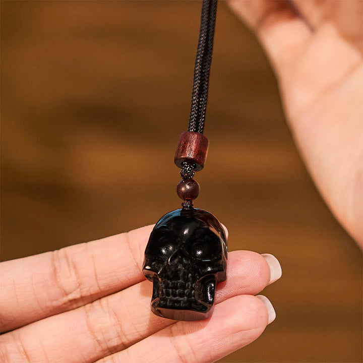 Schwarzer Obsidian Totenkopf Kette Kraft