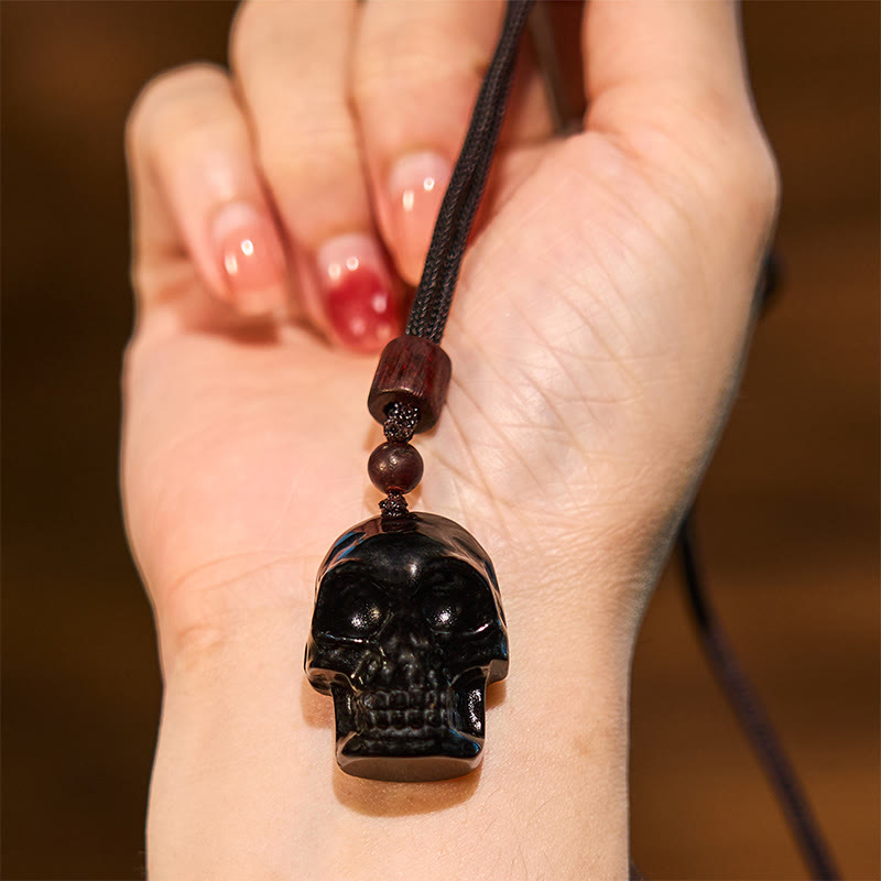 Schwarzer Obsidian Skelett Kette Erfüllung