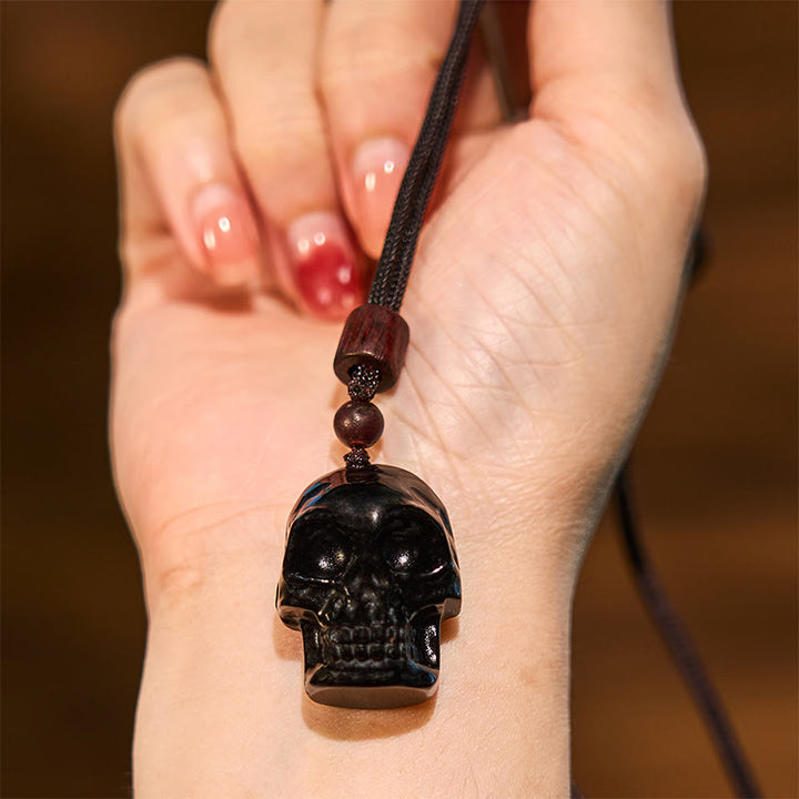 Schwarzer Obsidian Skelett Kette Erfüllung