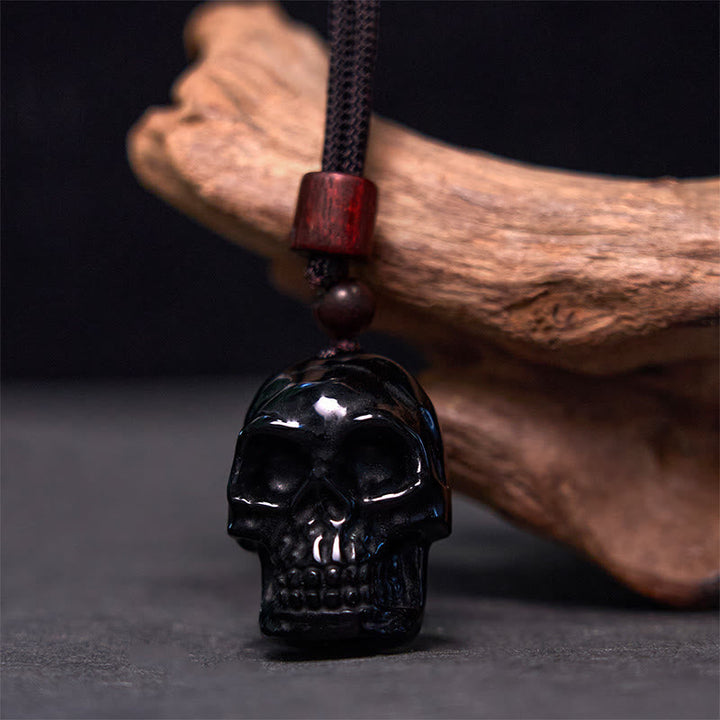 Schwarzer Obsidian Skelett Anhänger Erfüllung