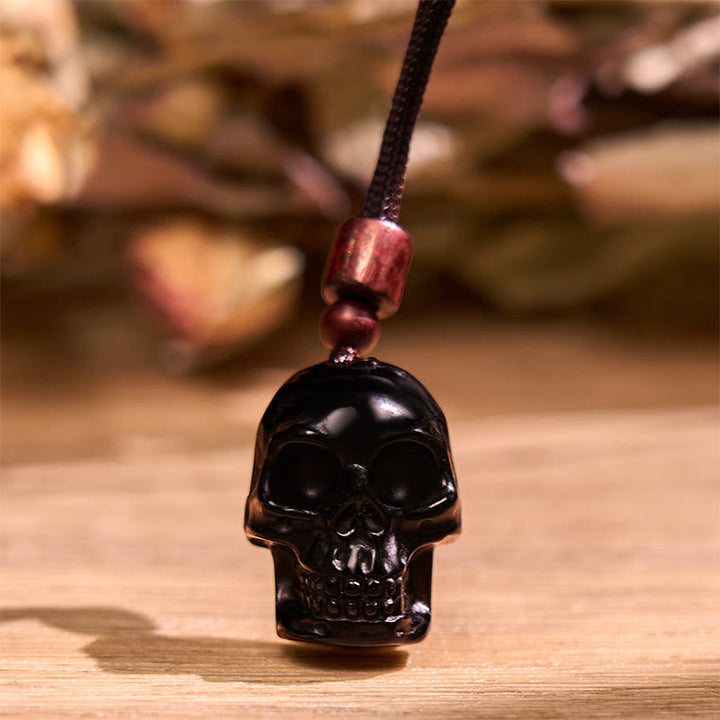 Obsidian Skelett Kette Erfüllung Energie