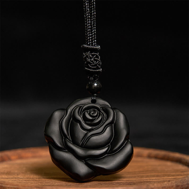 Schwarze Rose Kette Obsidian Schmuck