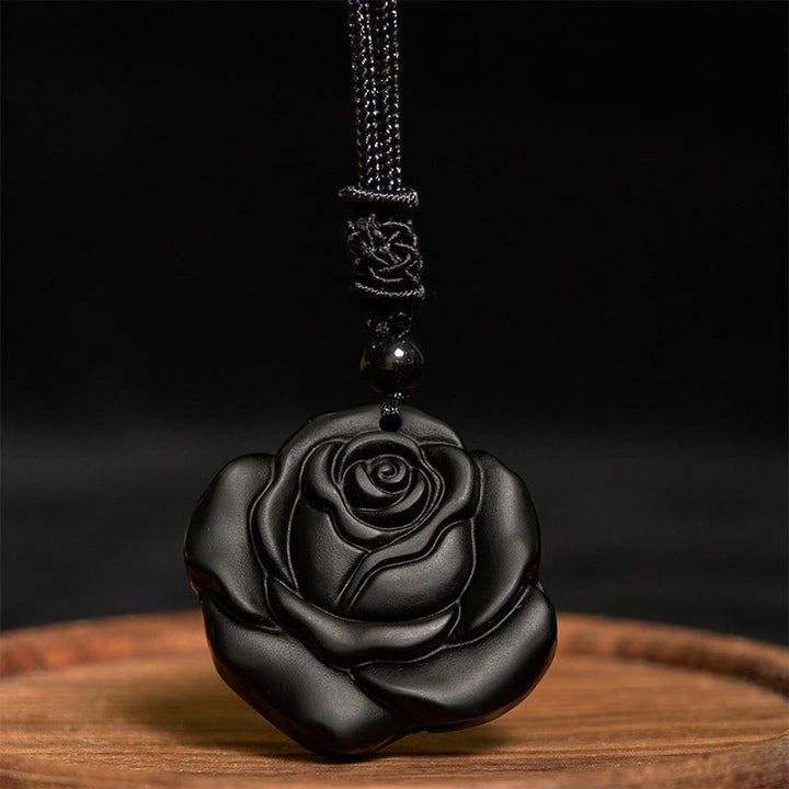 Schwarze Rose Kette Obsidian Schmuck