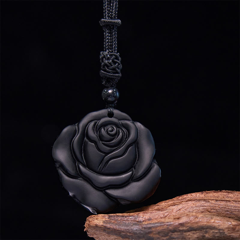 Obsidian Rose Anhänger schwarz elegant